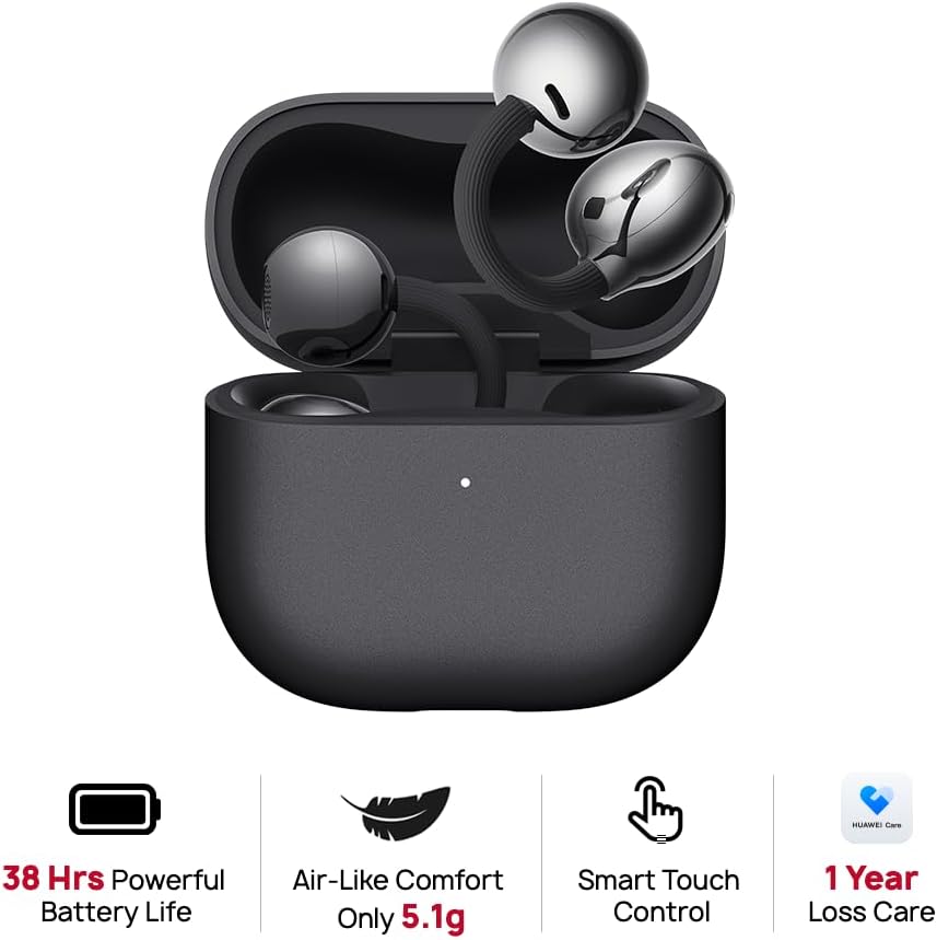 HUAWEI FreeClip 2 Open-Ear Clip-On Earbuds, Airy C-bridge design, Lightweight, 38H Battery, Fast Charge, Dual Driver, IP57 Waterproof & dust proof, Touch & Head-motion control, iOS & Android, Black