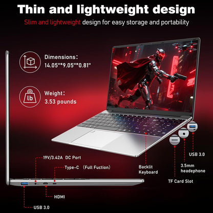 Gaming Laptop Computer, Lap Top PC 2025 Win 11 pro, 16GB RAM 1TB SSD, Ryzen 5 7430U (up to 4.3Ghz, Beat 5700U), Backlit Keyboard, IPS 1920 * 1080 FHD Display, WiFi 5, BT5.0, Fingerprint