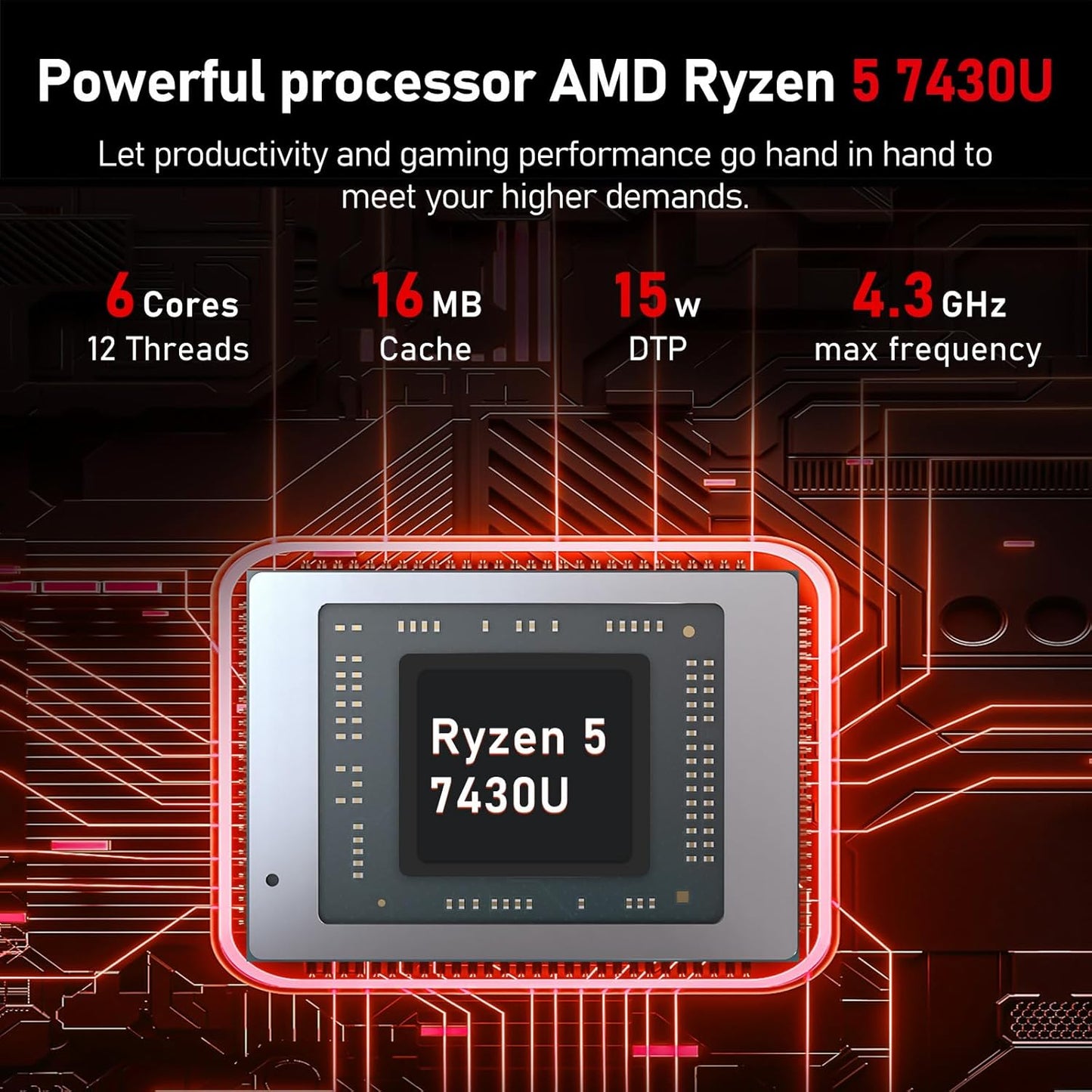 Gaming Laptop Computer, Lap Top PC 2025 Win 11 pro, 16GB RAM 1TB SSD, Ryzen 5 7430U (up to 4.3Ghz, Beat 5700U), Backlit Keyboard, IPS 1920 * 1080 FHD Display, WiFi 5, BT5.0, Fingerprint