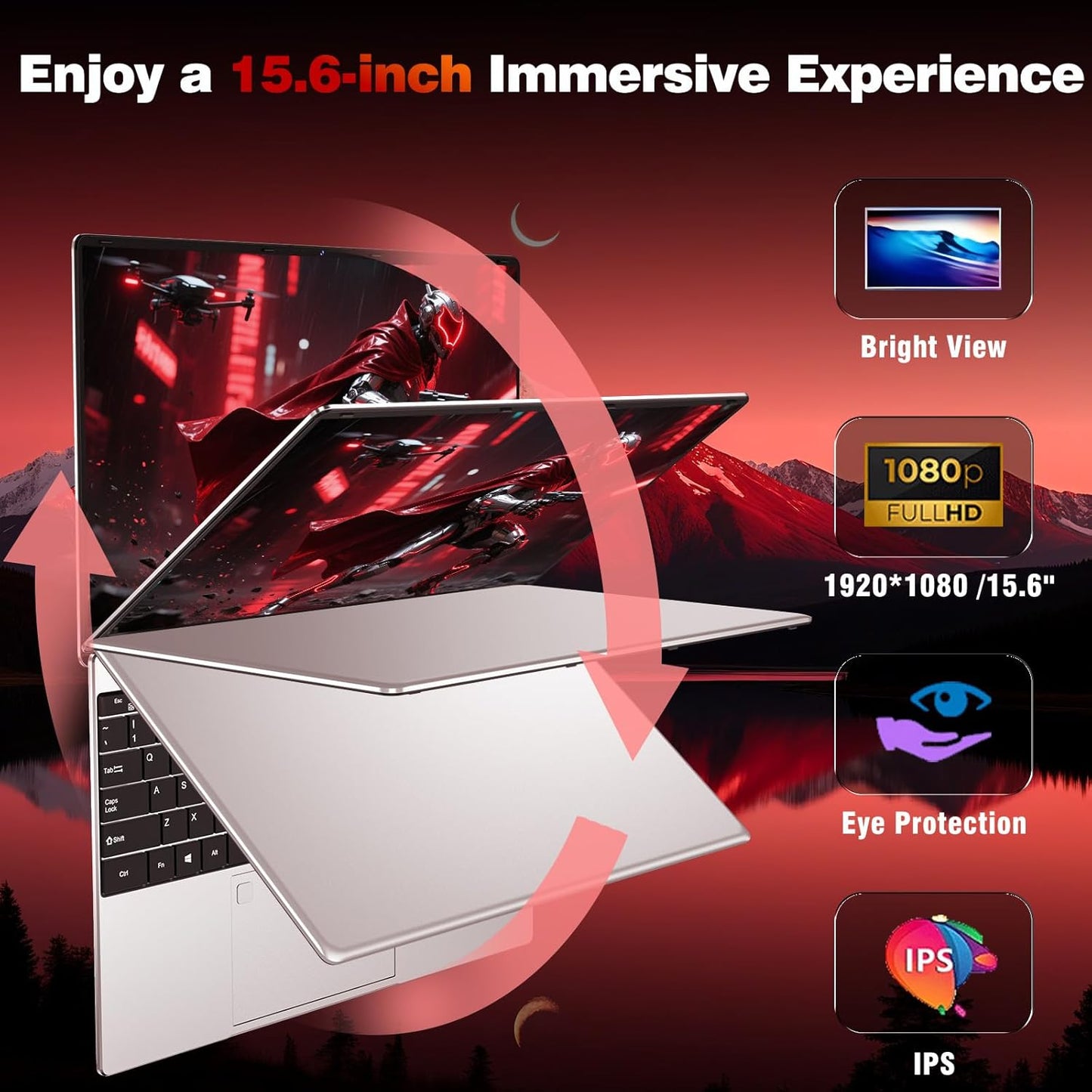 Gaming Laptop Computer, Lap Top PC 2025 Win 11 pro, 16GB RAM 1TB SSD, Ryzen 5 7430U (up to 4.3Ghz, Beat 5700U), Backlit Keyboard, IPS 1920 * 1080 FHD Display, WiFi 5, BT5.0, Fingerprint