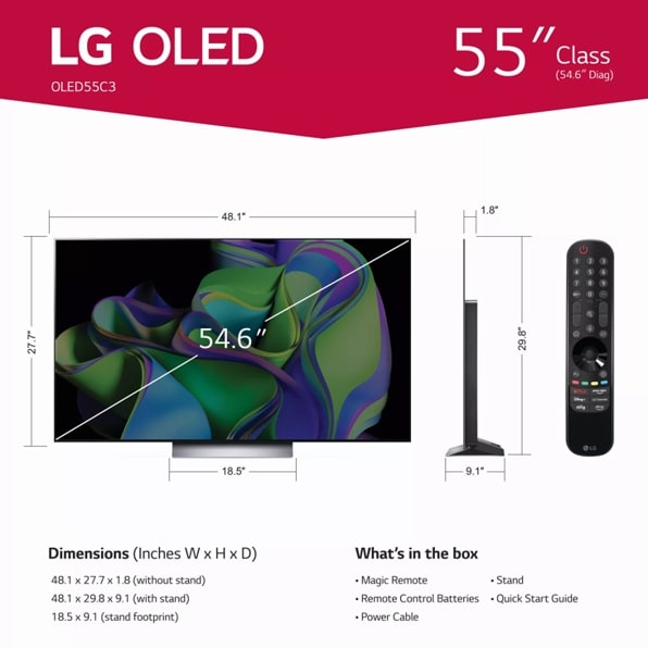 LG OLED evo C3 55 Inch 4K Smart TV 2023 AI Picture Pro